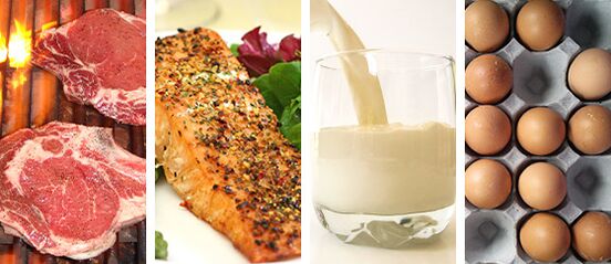 Carne vermelha e peixe, leite integral e ovos são os principais alimentos de uma dieta cetogênica. 